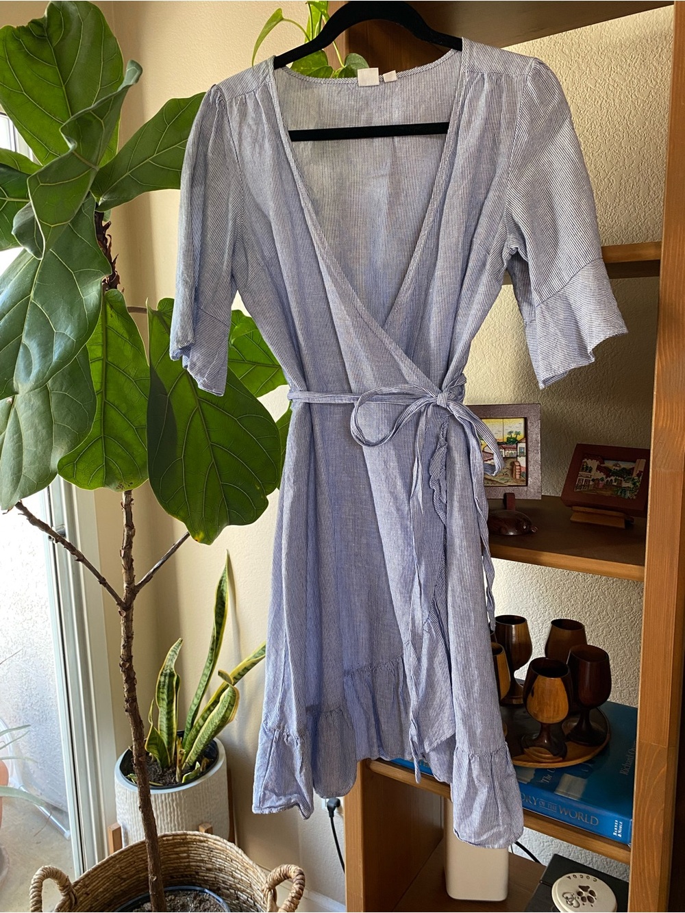 GAP Light Blue Wrap Mini Dress with Ruffle Hem